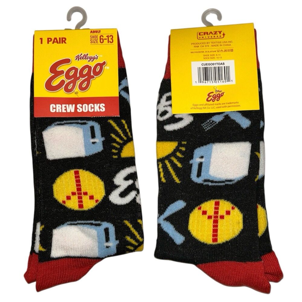 1x Novelty Eggo Waffle Novelty Crew Socks Adult Set 6-13